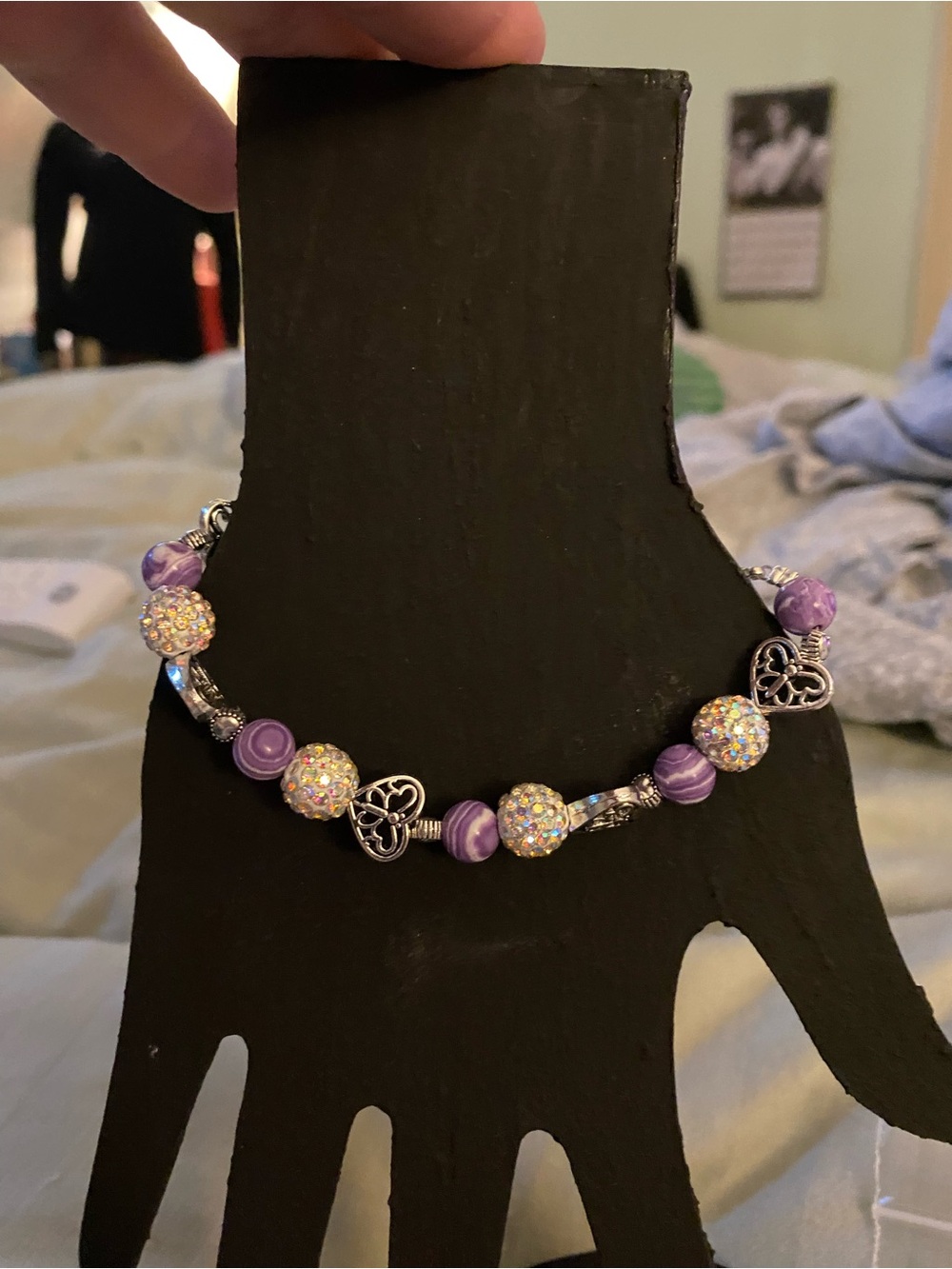 Purple Crystal and Bead Charm Bracelet